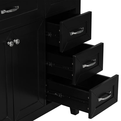 Modern 36" Black Bathroom Vanity Base Cabinet with Drawers, Solid Wood & MDF Construction