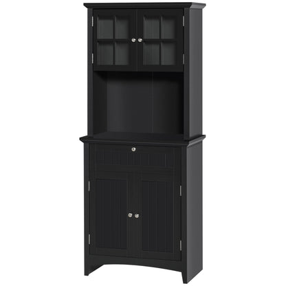 Sleek Black Kitchen Pantry Cabinet with Hutch and Adjustable Shelves