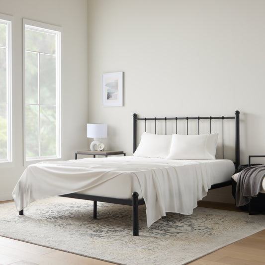 Queen Bamboo Sheet Set 90gsm, 60/40 Rayon from Bamboo & Polyester, Percale Weave, 14in Pockets, White