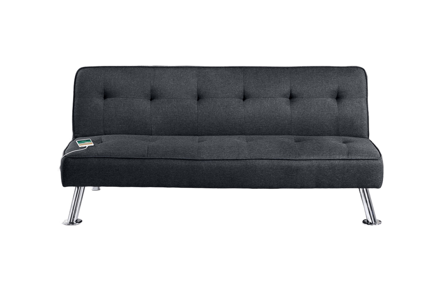 Adjustable Sofa Bed with USB, Tufted Polyfiber Upholstery, Metal Legs, 66x32x30in, Living Room, Black