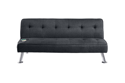 Adjustable Sofa Bed with USB, Tufted Polyfiber Upholstery, Metal Legs, 66x32x30in, Living Room, Black