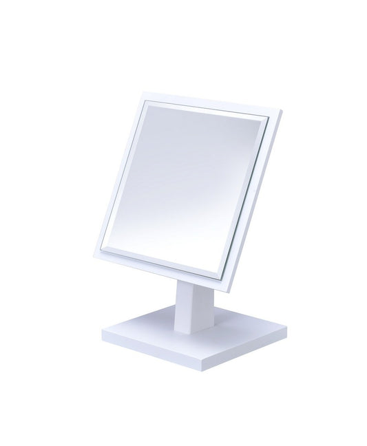 Elegant 9.5" White Finish Pedestal Make-Up Mirror with Polyresin and Wood Base