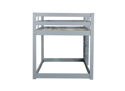 Durable Grey Twin over Twin Loft Bed with Ladder and Sturdy Slat Support