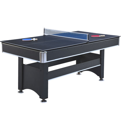 6-Foot Pool Table with Table Tennis Top, Space-Saving 2-in-1 Billiards Table, 72x38x31 in, Engineered Wood, Black