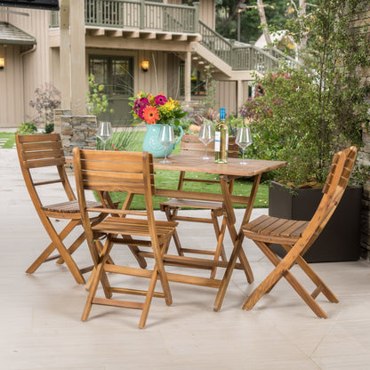 Five-Piece Acacia Wood Outdoor Patio Dining Set for Four with 43.5 x 27.5 Table, Weatherproof, Natural