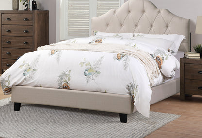 Modern Queen Size Bedframe with Adjustable Light Brown Upholstered Headboard and Tufted Design