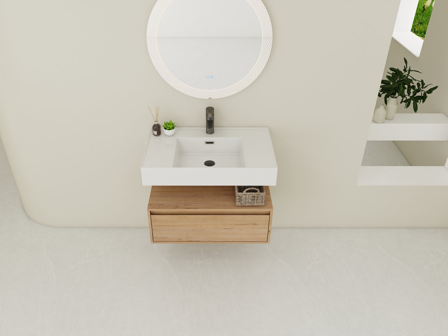 Modern 30-Inch Wall-Mounted Bathroom Vanity with Soft-Close Drawer and Elegant Resin Sink