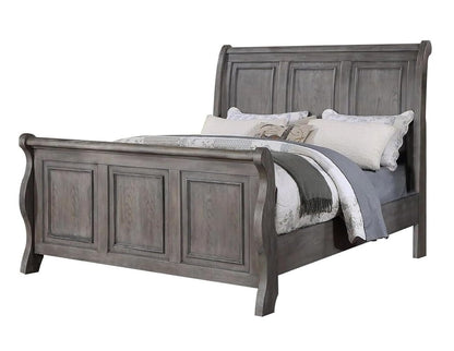 Elegant Antique Gray Oak California King Sleigh Headboard Panel Bed – Stylish Wooden Bedroom Furniture