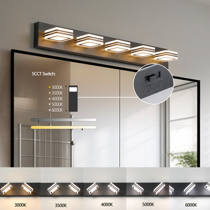 5-Light LED Vanity Light Fixture, Dimmable, Modern Bathroom Vanity Wall Mount, Iron & Acrylic Finish