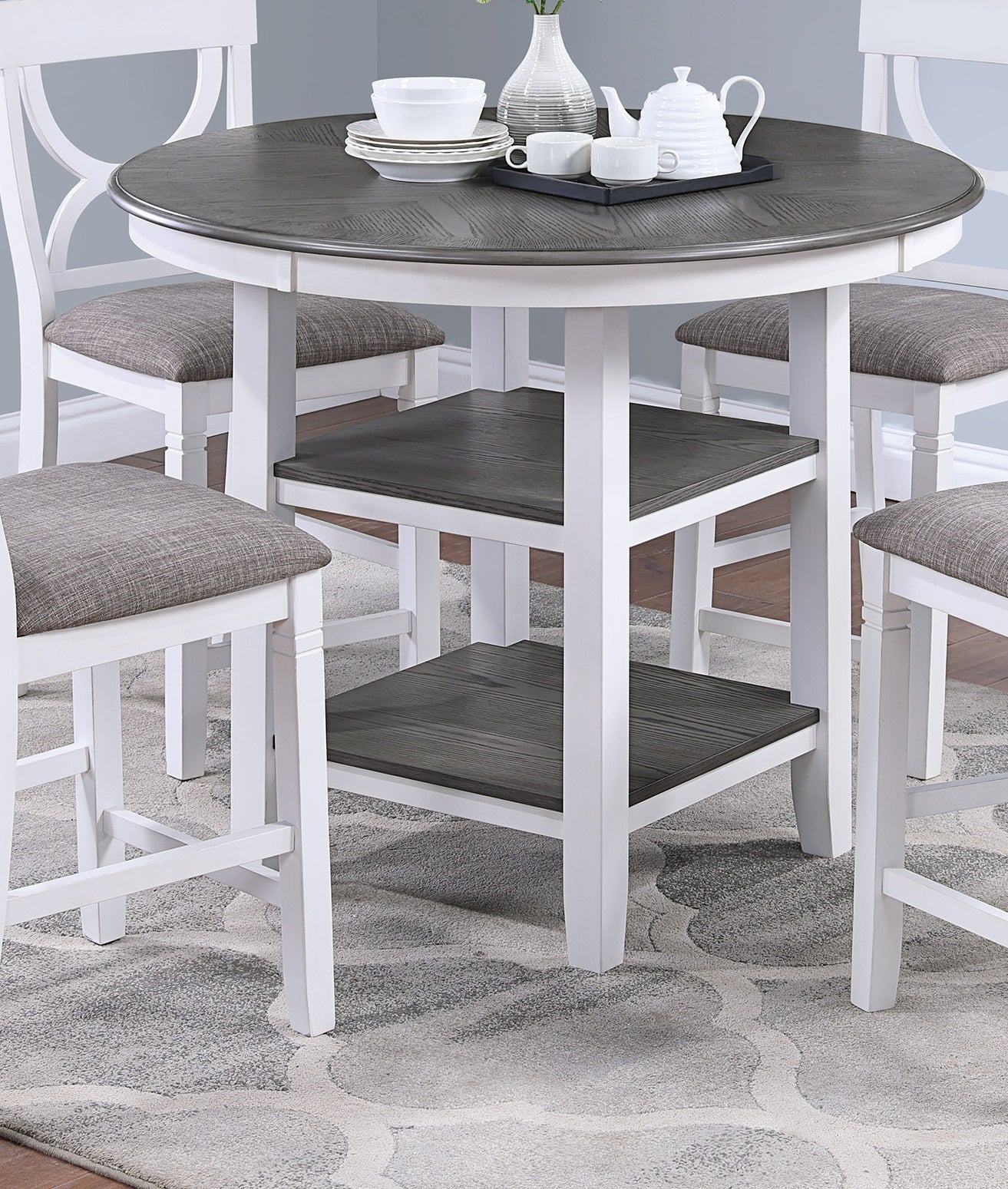 Counter Height Dining Set Storage Padded Chairs 5 Pc White