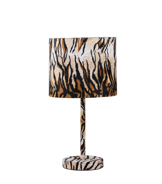 19.25-Inch Metal Table Lamp with Faux Suede Drum Shade, E26 Socket, 60W Max, LED Compatible, Tiger Print