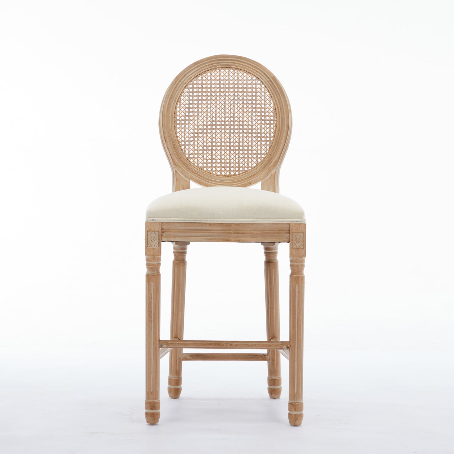 Solid Wood Bar Stools Set of 2 Beige Upholstered Seating