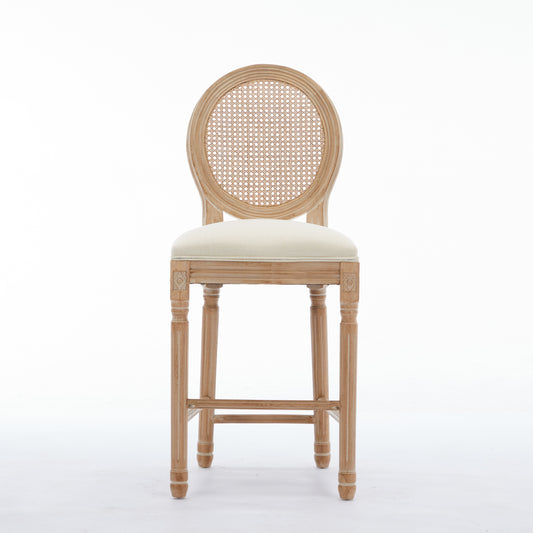 Solid Wood Bar Stools Set of 2 Beige Upholstered Seating