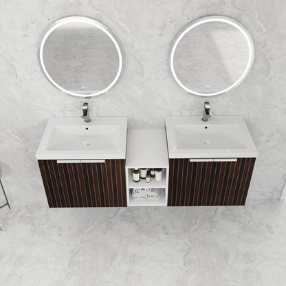 60-Inch Modern Bathroom Vanity with Soft Close Doors and Dual Sink - Eco-Friendly Design with Ample Storage Shelves
