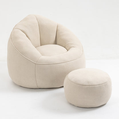 Bean Bag Sofa Chair with High-Pressure Foam and Footrest, 40x37.5x32 in, Microfiber, Living Room Beige