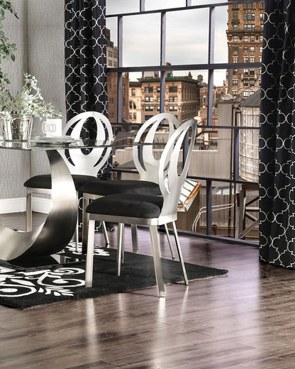 Contemporary 2pc Metal-Frame Dining Chairs with Microfiber Seats, Oval Back, Powder-Coated Satin Finish Black