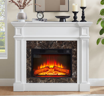 Electric Fireplace Mantel 1,400W Heating Remote & Timer 3D Flame Stacked Stone Surround Compact White