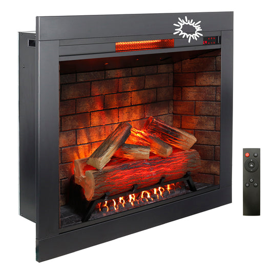 33-Inch Infrared Electric Fireplace Insert, 1500W, Heats 400 sq ft, 3D Flame, Trim Kit, Antique Black