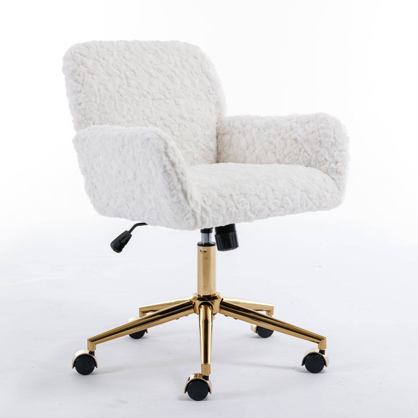 Elegant Beige Velvet Office Chair with Golden Base and Adjustable Recline, Swivel Desk & Vanity Chair