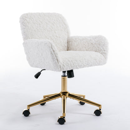 Elegant Beige Velvet Office Chair with Golden Base and Adjustable Recline, Swivel Desk & Vanity Chair