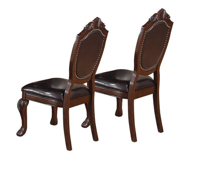 Set of 2 Traditional Formal Dining Room Side Chairs - Rubberwood, Faux Leather Upholstered Seats Brown