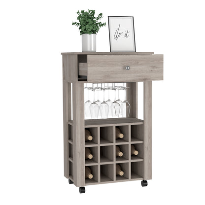Modern Light Gray Wine Cart With Drawer And Cubbies