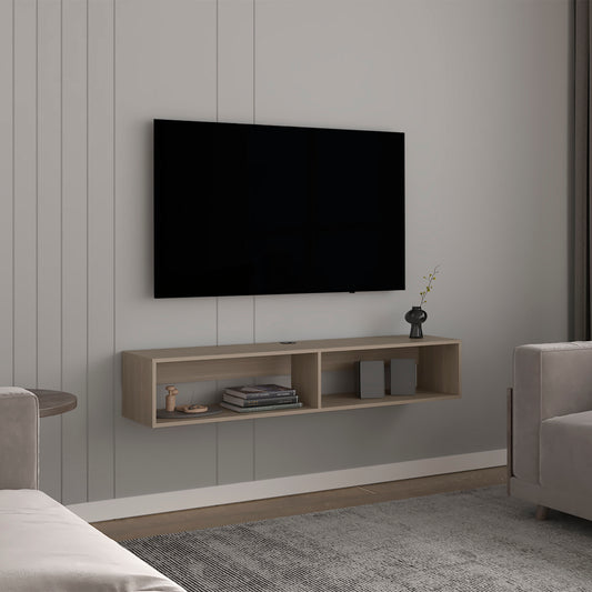 TV Stand for 70-79 inch TVs, 2-Shelf, Engineered Wood + Solid Wood MDF, Ready-to-Assemble, White Oak