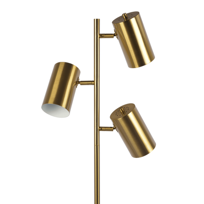 Triple-Spot Floor Lamp with Rotary Switch and Metal Block Base, 63-Inch Tall, Gold