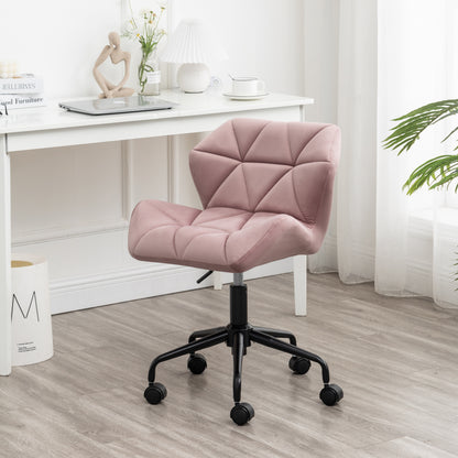 Mauve Velvet Adjustable Swivel Office Chair with Diamond Tufting