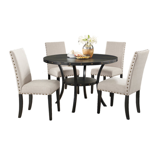 Solid Wood Dining Set With Nailhead Chairs Espresso