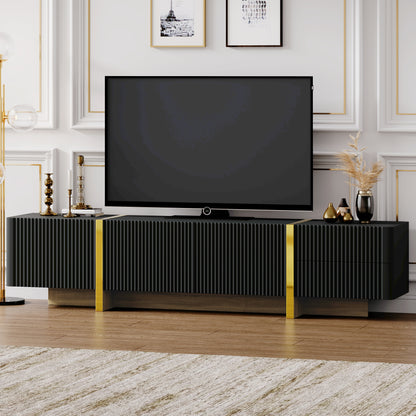 Fluted TV Stand for Up to 80-Inch TVs, 3 Cabinets & 2 Drawers, Cable Management, MDF/Particleboard, Black