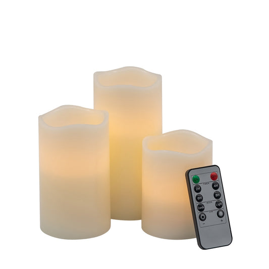 3-Piece LED Candle Set with Remote Timer, 4in 5in 6in Heights, Realistic Wax Pillars for Tables - Ivory