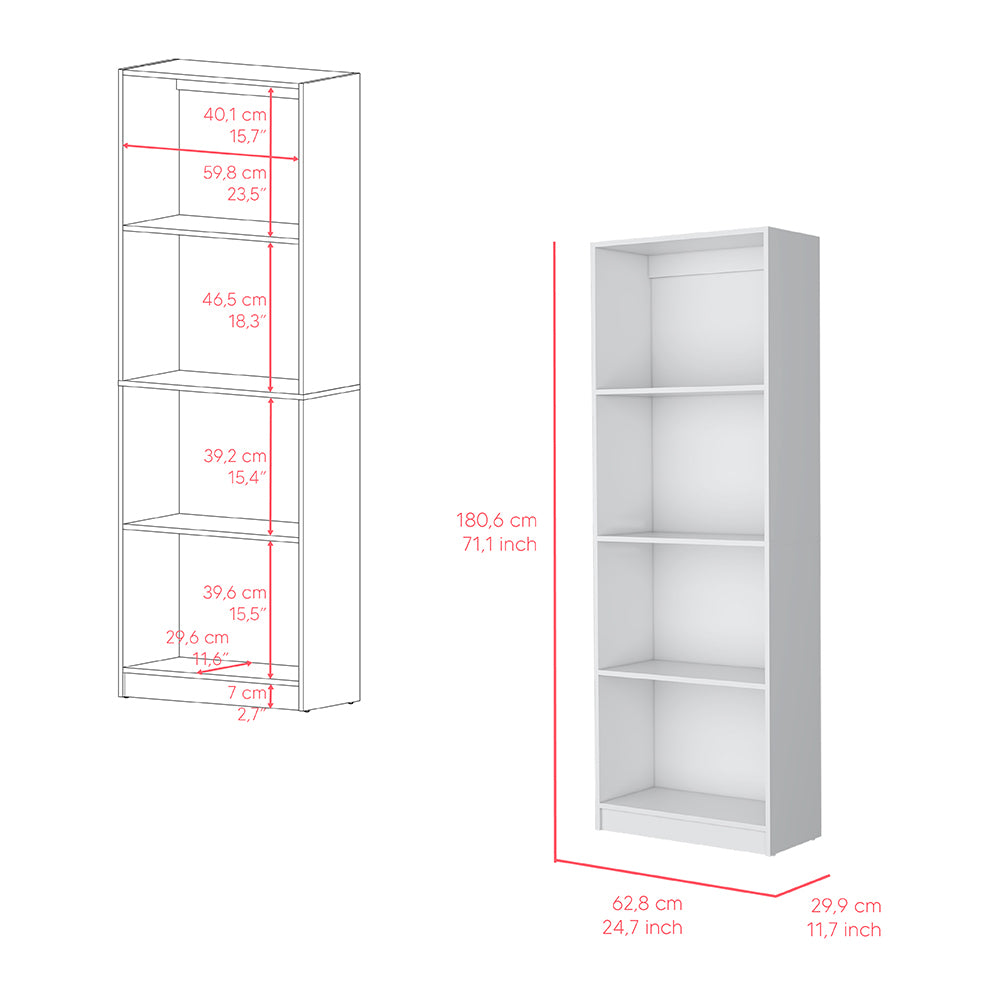 Benzoni White Office Bookcase with Four-Tier Shelving