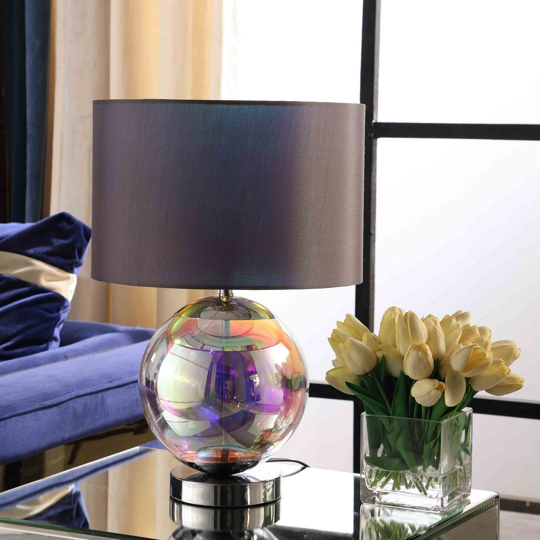 18.75-Inch Table Lamp with Iridescent Glass Orb, 60W E26, Inline Switch, UL Listed, Chrome Silver