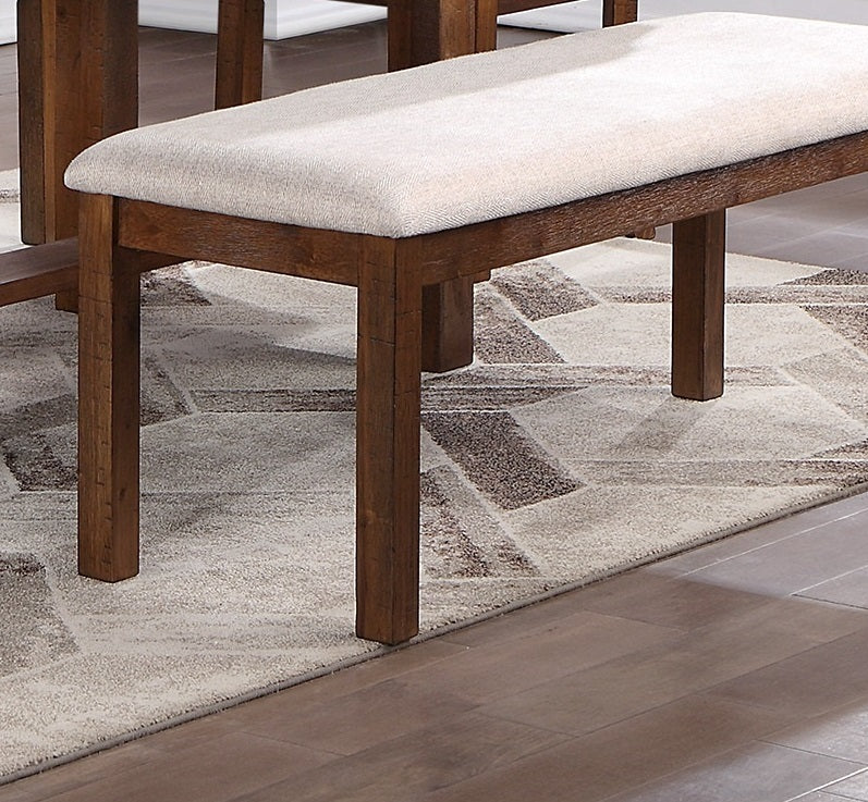 48-Inch Solid Wood Dining Bench, Contemporary Style, Upholstered Seat, Easy Assembly Natural Brown Finish