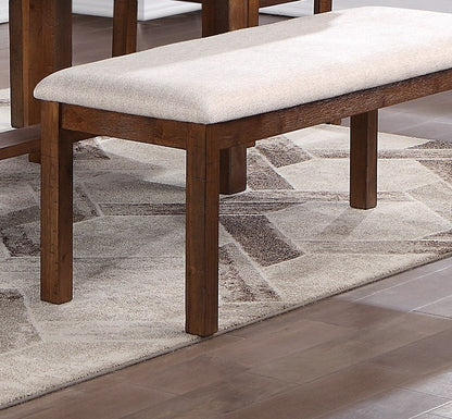 48-Inch Solid Wood Dining Bench, Contemporary Style, Upholstered Seat, Easy Assembly Natural Brown Finish