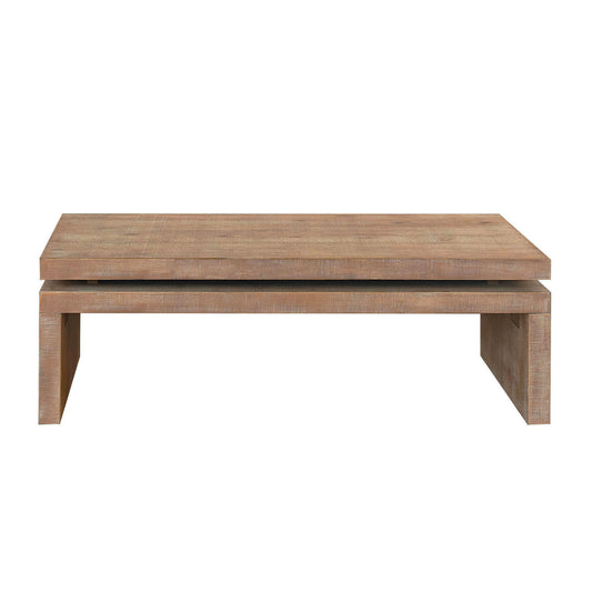 Floating-Top Coffee Table, Modern Rustic Living Room, 47.6 x 23.6 x 16.3 in, Weathered Oak Finish