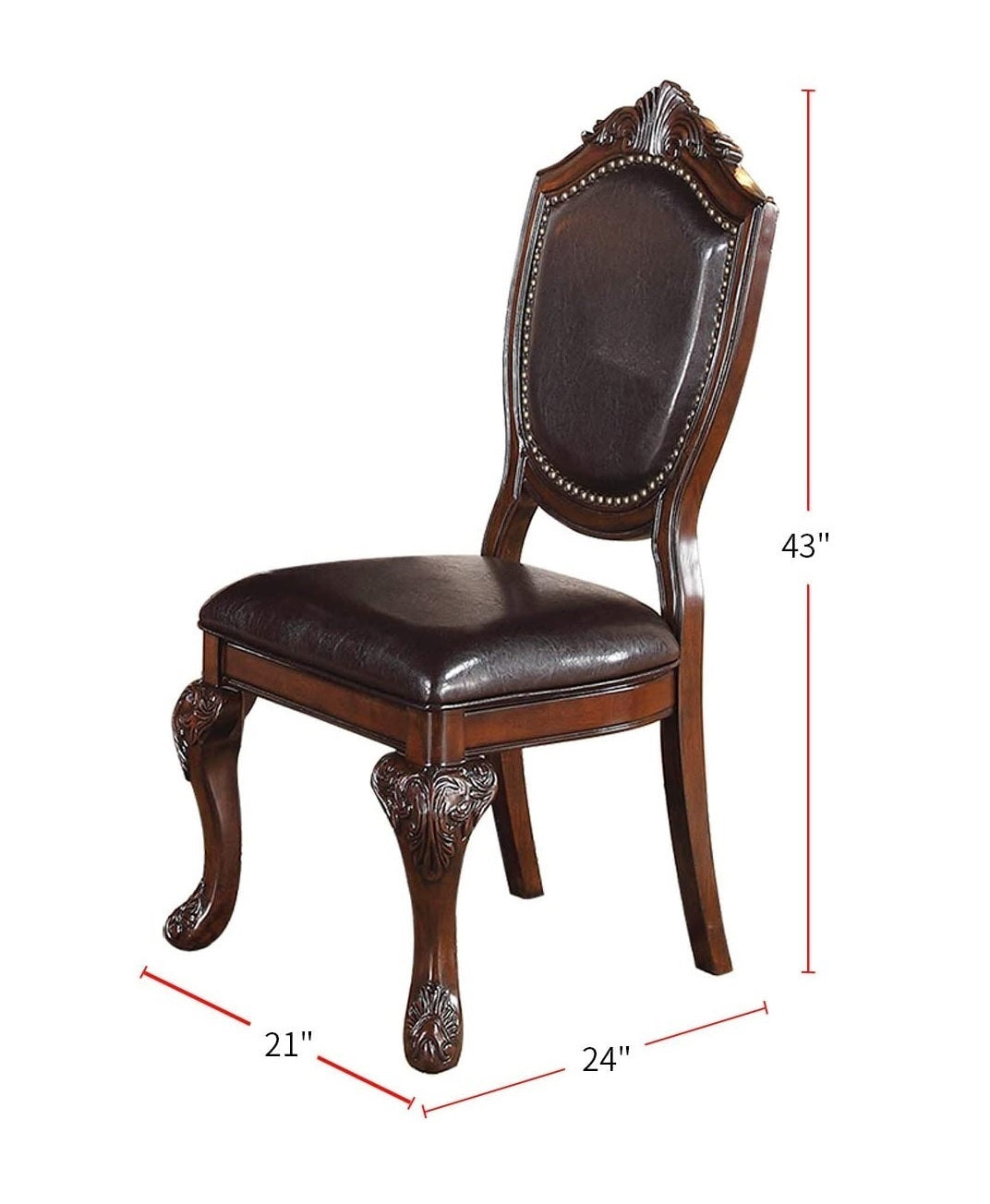 Set of 2 Traditional Formal Dining Room Side Chairs - Rubberwood, Faux Leather Upholstered Seats Brown