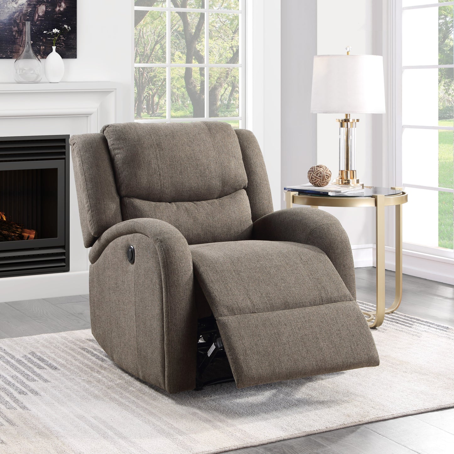Modern Power Recliner for Living Room - 1-Piece Chenille Upholstery, Solid Wood Frame, Recline, Brown
