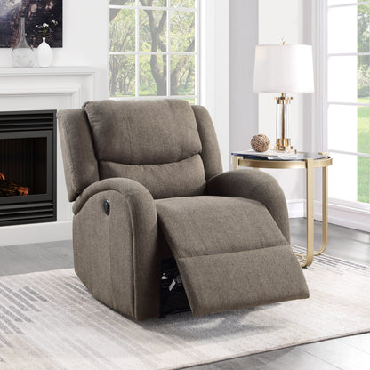 Modern Power Recliner for Living Room - 1-Piece Chenille Upholstery, Solid Wood Frame, Recline, Brown