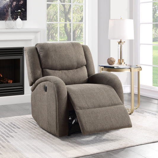 Modern Power Recliner for Living Room - 1-Piece Chenille Upholstery, Solid Wood Frame, Recline, Brown