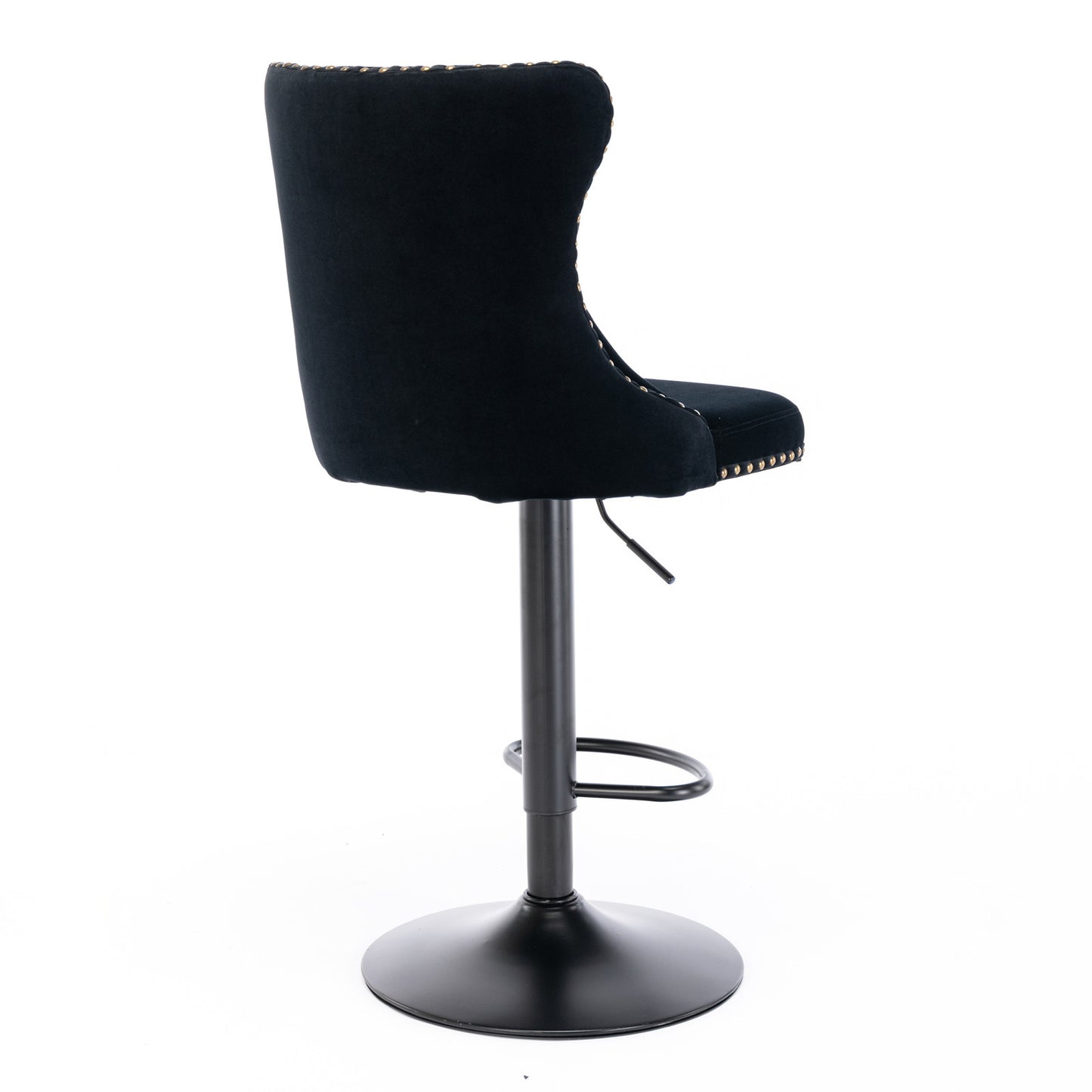 Velvet Swivel Bar Stools Set 2 Adjustable 25 33in Black