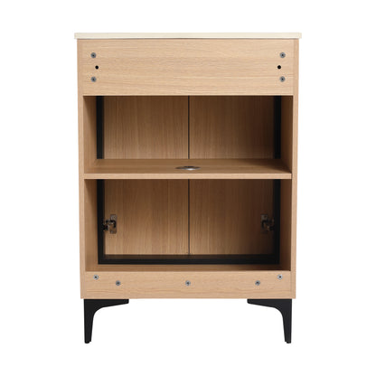 24-Inch Oak Bathroom Vanity with Ceramic Basin and Storage Cabinet