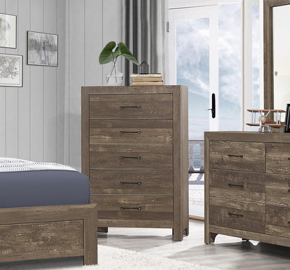 Rustic Elegance 5-Drawer Chest with Black Metal Accents for Bedroom Storage