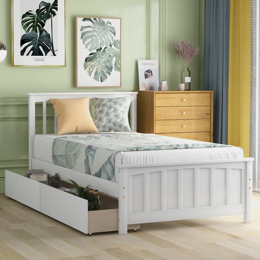 Stylish White Twin Platform Bed with Dual Storage Drawers