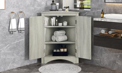 Stylish Oak Triangle Corner Storage Cabinet with Adjustable Shelves for Home and Kitchen Use