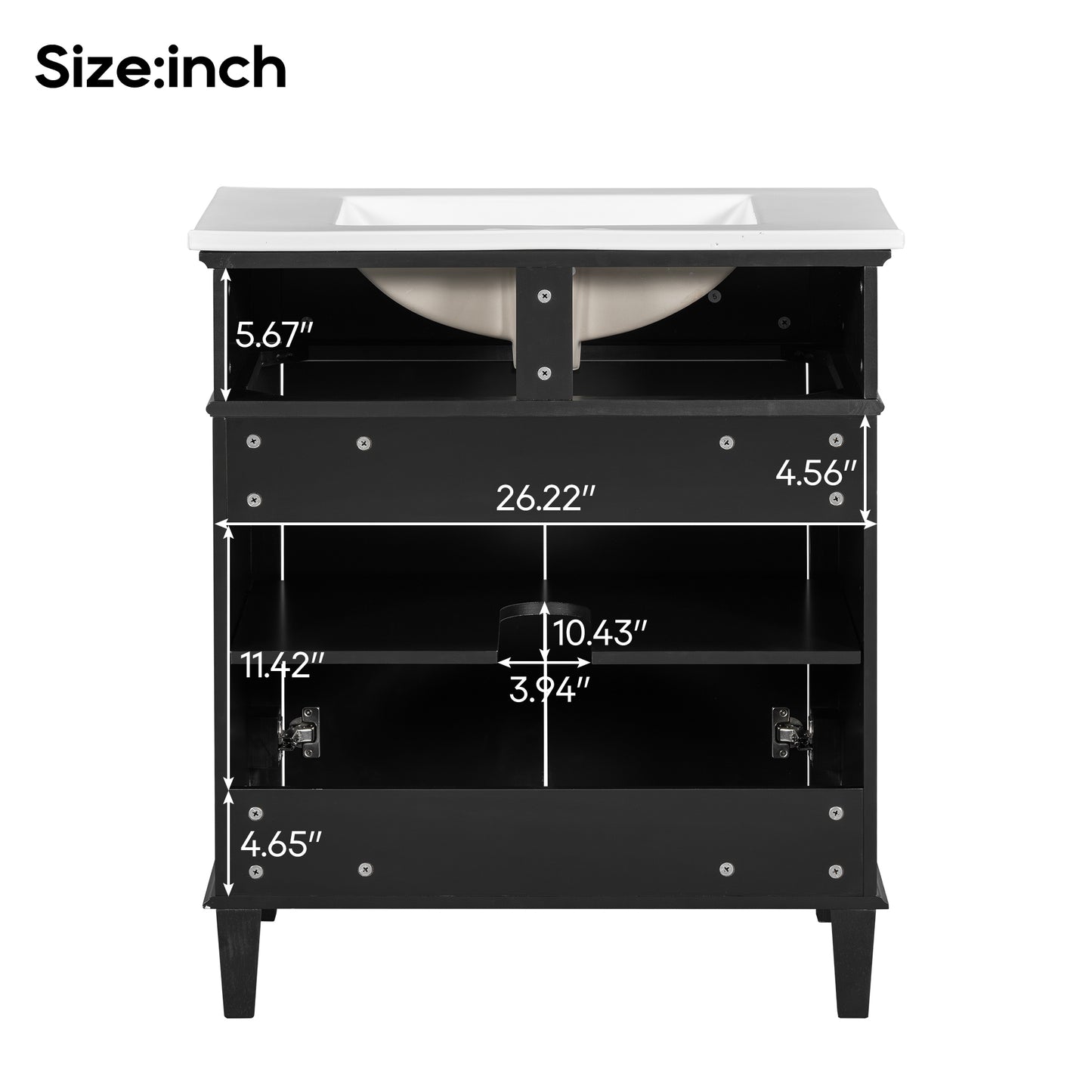 30-Inch Black Bathroom Vanity with Ceramic Sink, Soft-Close Doors, and Adjustable Storage Shelves