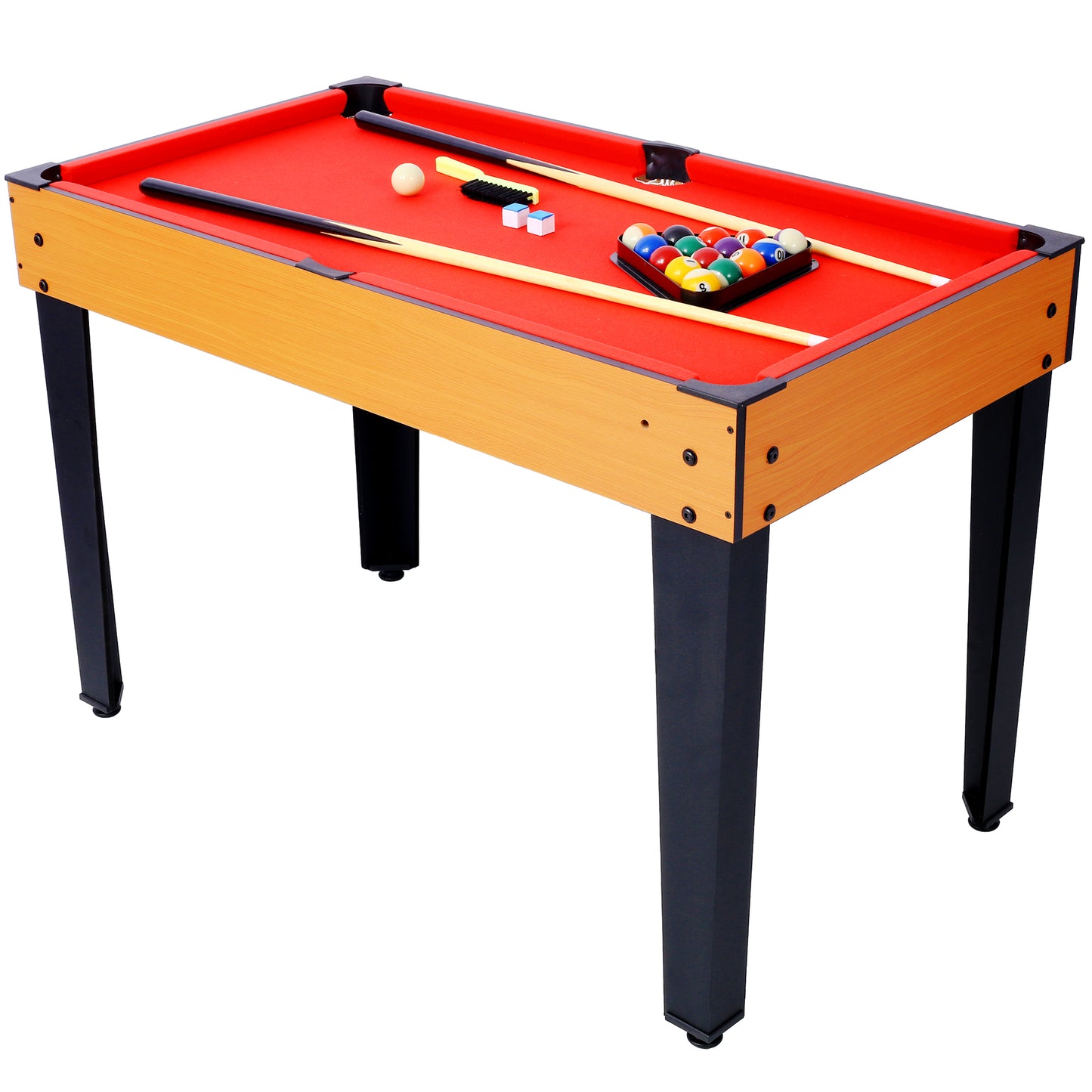 5-in-1 Game Table: Billiards, Ping Pong, Foosball, Basketball, Push Hockey; 43x24x32 in MDF+Steel Brown/Red