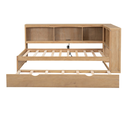 Twin Size Wooden Daybed with Trundle, Built-in Storage, and USB Charging Ports