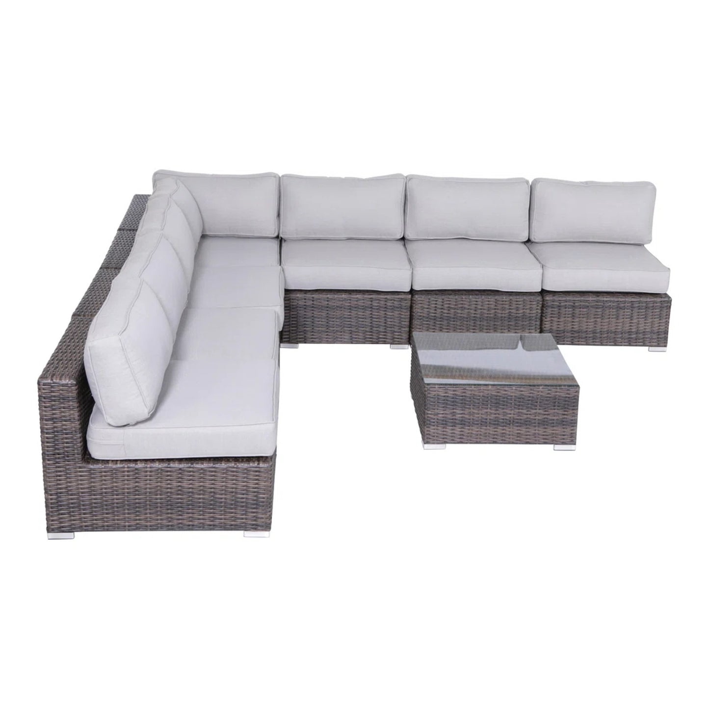 Outdoor Wicker Seating Set For Six With Cushions And Table Fully Assembled For Patio Or Garden Brown/Gray